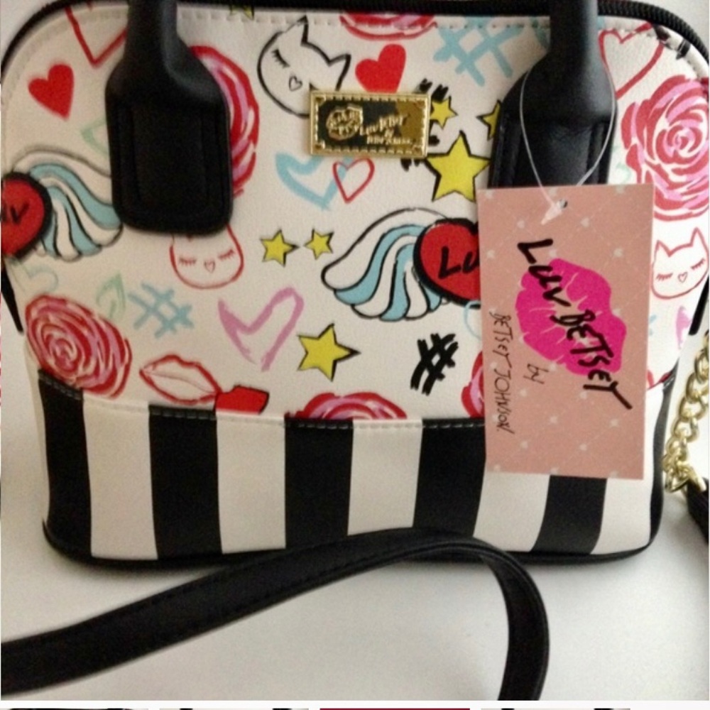 🔥NWT. Betsey Johnson Satchel doodle Black stripes - Picture 2 of 13